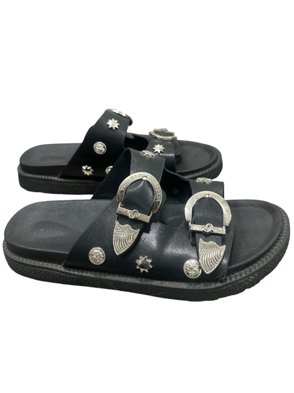 SOLD❌Black Studded Double-Buckle Women's Slide Sandals